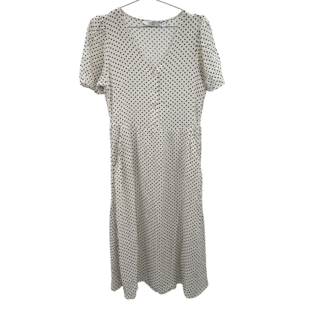 Paris Atelier Polka Dot‎ V-Neck Midi Dress White Black US 10 Retro Feminine Chic